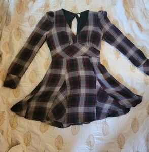 Plaid Long Sleeve Free People Mini Dress